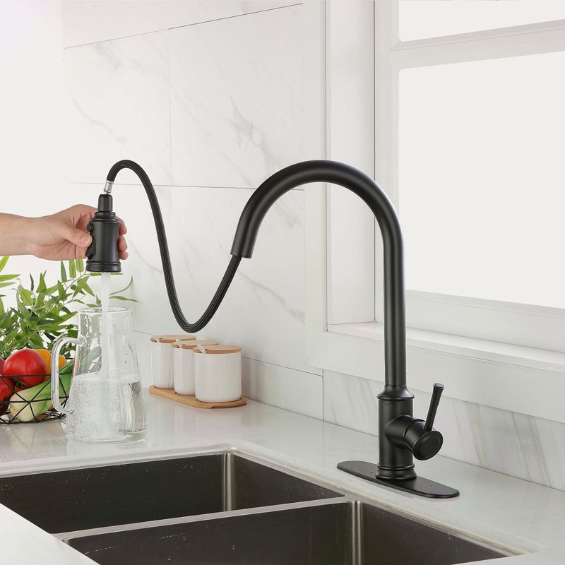 Robinet de cuisine tactile avec douchette extractible, Noir mat