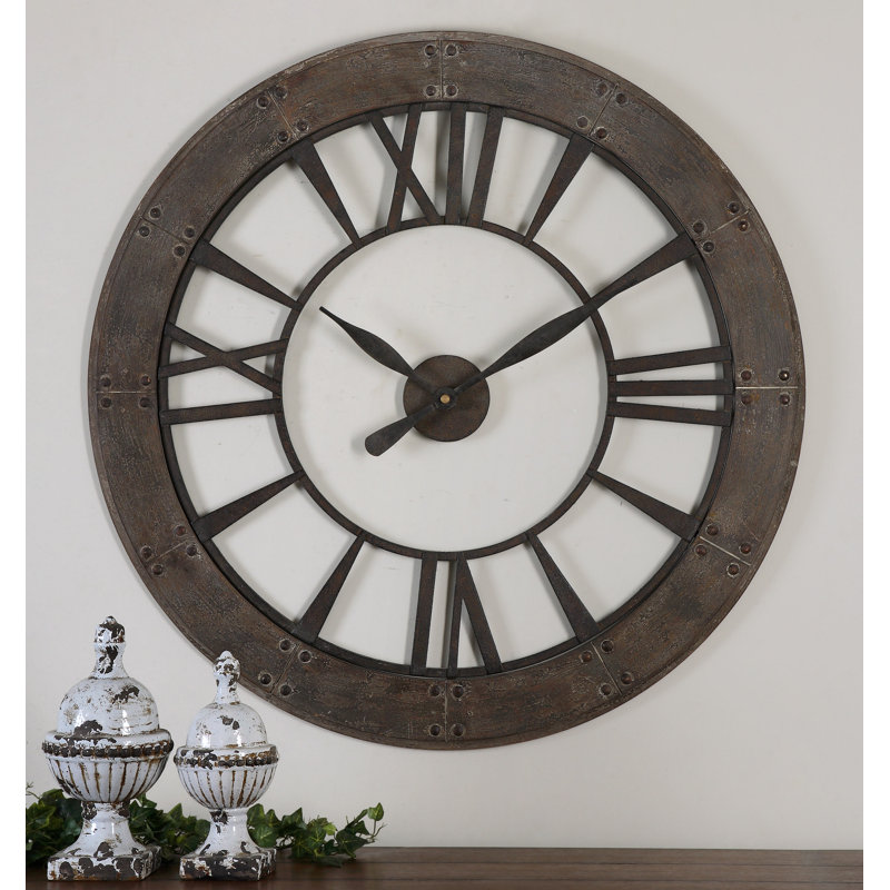 Oversized Rustic Bronze Industrial Round Wall Clock