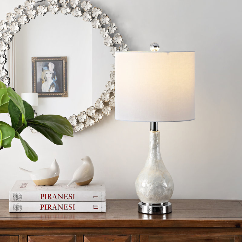 Ivory Seashell Resin Table Lamp with White Shade