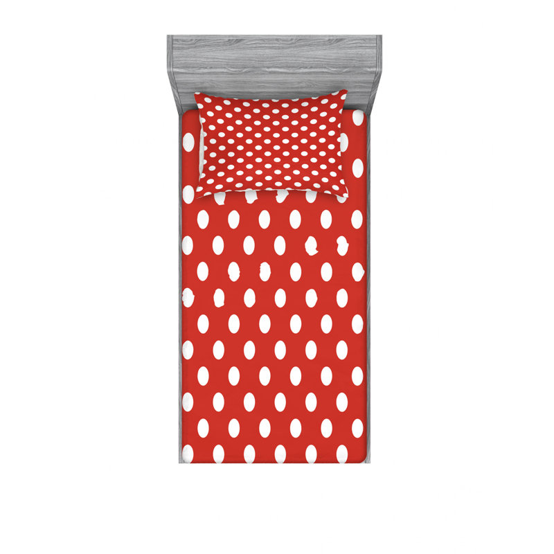 Ensemble de draps en micro-fibre, Ensemble de draps pour lit simple TG avec drap-hou, Pois d'aspect féminin nostalgique