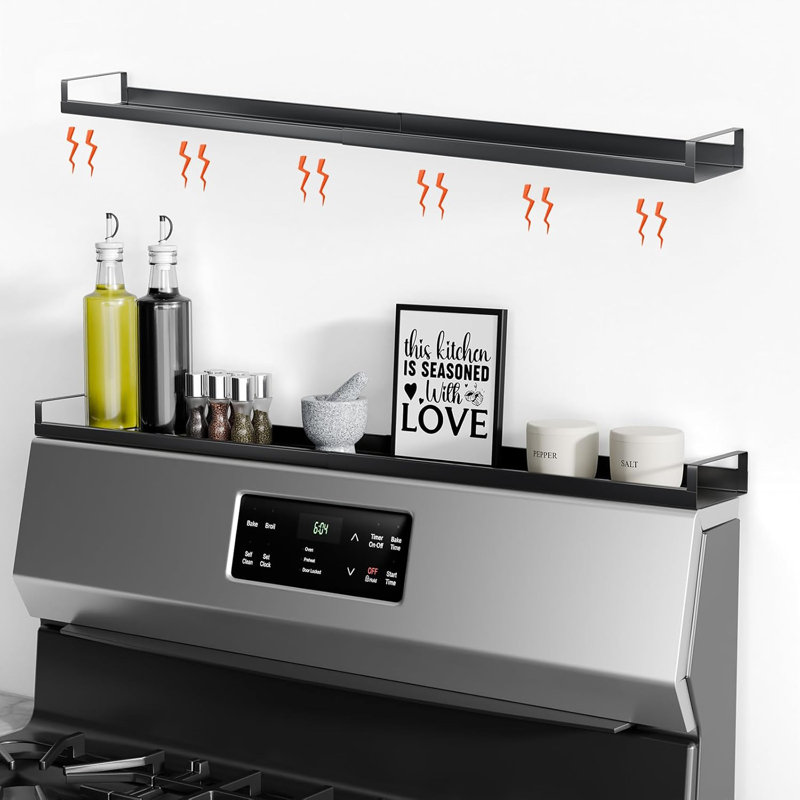 4X Strong Magnetic, 30" Adjustable Oven Shelf Spice Rack Over The Stove, Seasoning Organizer Kitchen Shelves, Matte Black