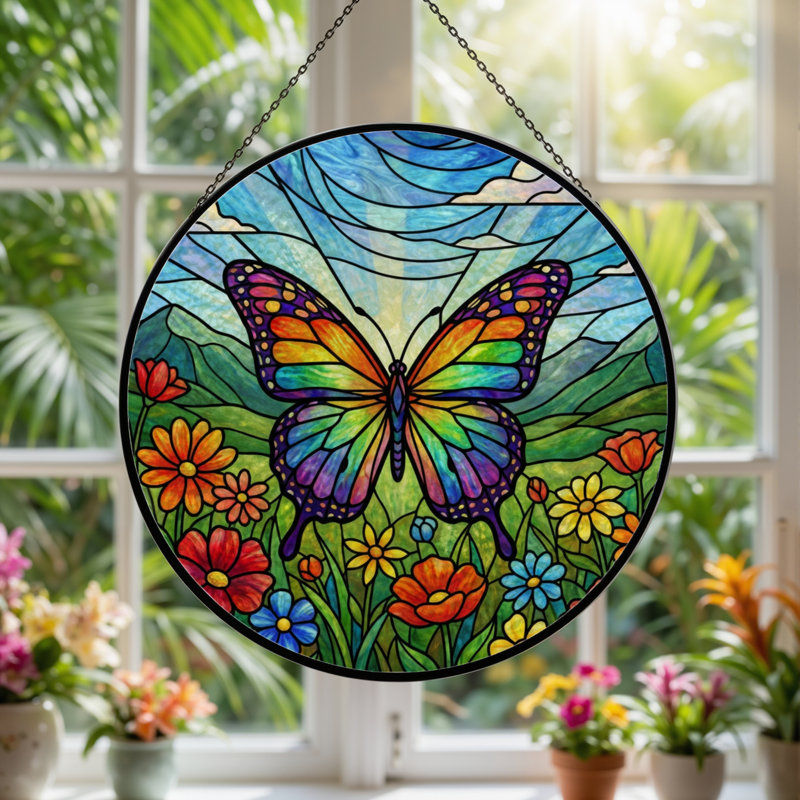 Vitrail de jardin en verre coloré 7,8 po H, H 7,8 po x l 7,8 po
