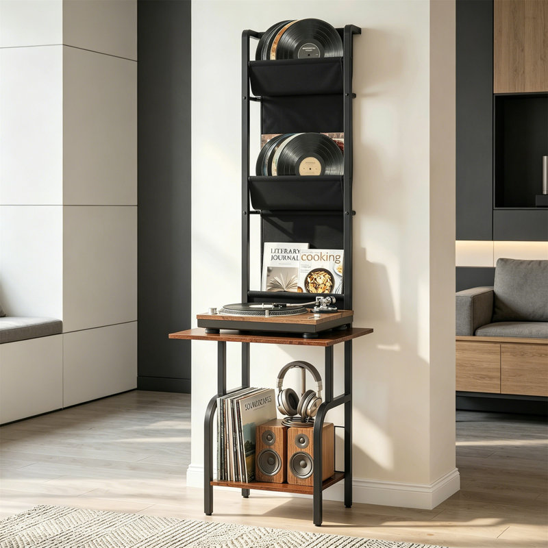 144 cm H Media Shelves, Rustic Brown