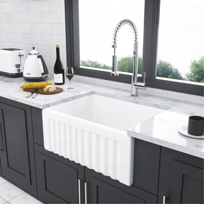 Small Farmhouse Sink -24 Inch Kitchen Sink White Apron-Front Ceramic Single Bowl Small Reversible Farm Sink Laundry Room Sink