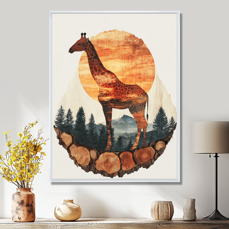 Girafe silencieuse de Ginney dans un paysage africain II - Girafe, art mural, H 32 po x l 24 po, Blanc