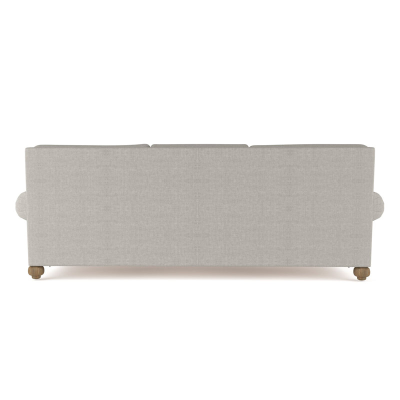 Leroy Rolled Panel-Arm Sofa with Bun Feet, 36" H x 96" W x 43" D, Box Weave Linen Silver Streak, Weathered