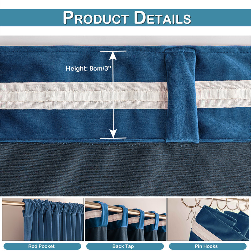 Lauier Velvet Blackout Curtain Pair, 52" W x 96" L, Aqua Blue