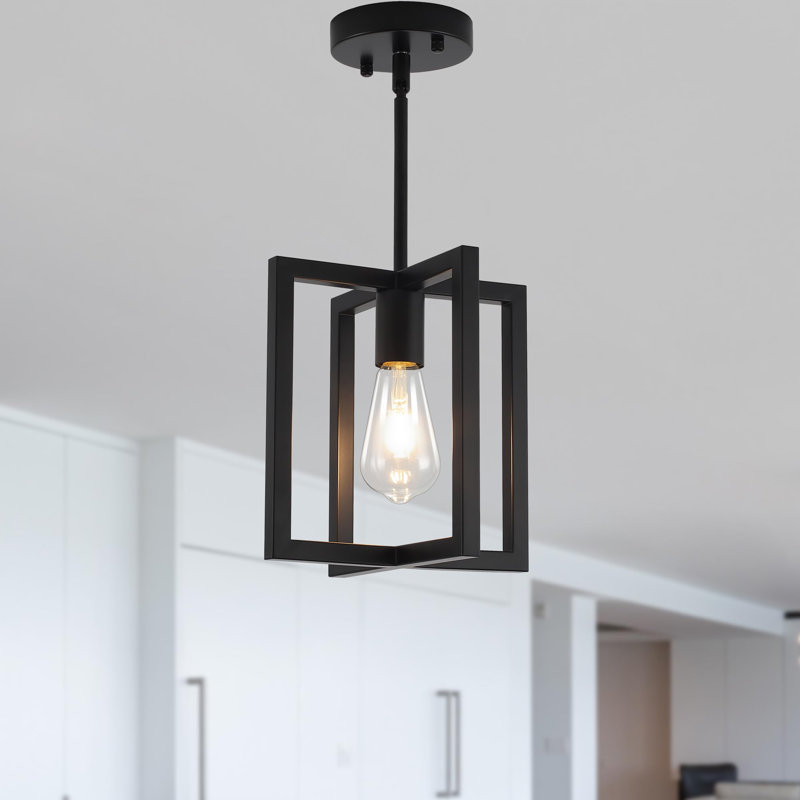 Black Metal Cage Semi Flush Mount Farmhouse Ceiling Light