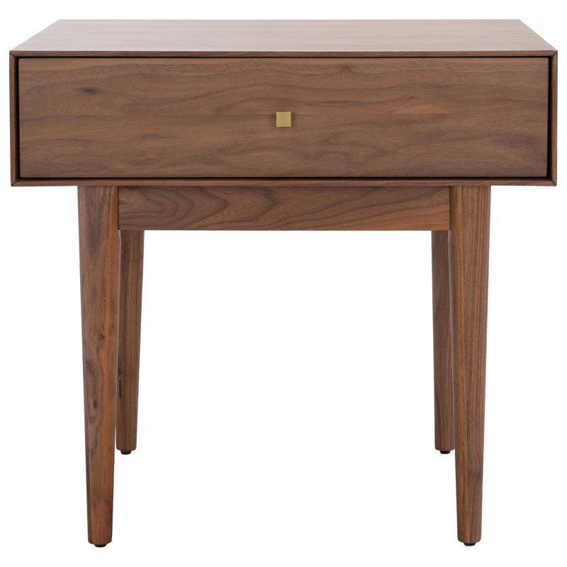 Ever Walnut 1-Drawer Nightstand with Brass Pull
