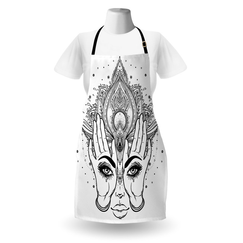 Tablier rétro Dakota Fields mains unisexes yeux et fleur de lotus taille adulte gris anthracite blanc