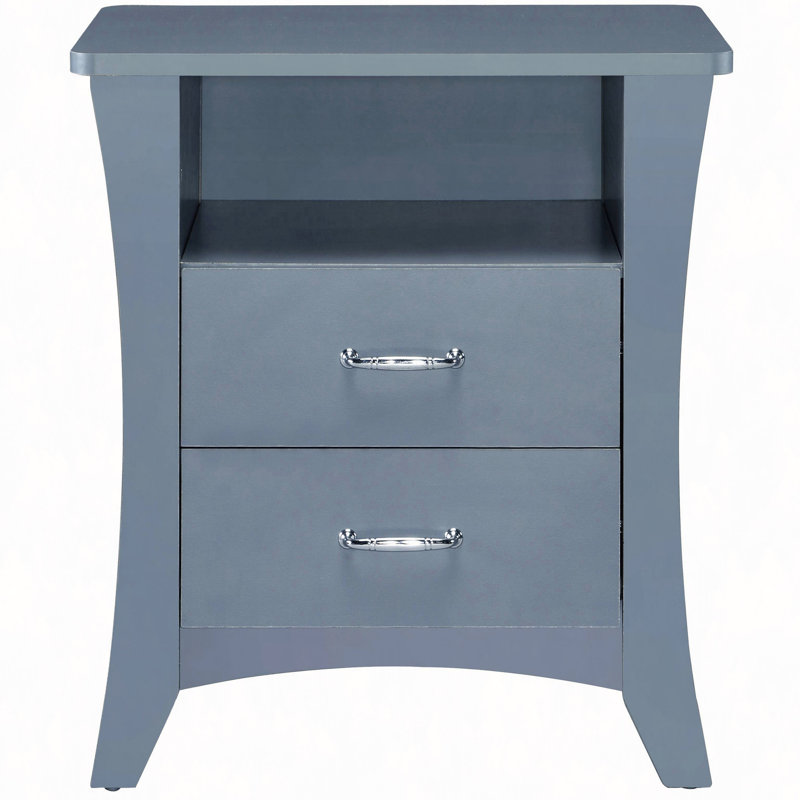 Table de chevet avec 2 tiroirs et tablettes ouvertes