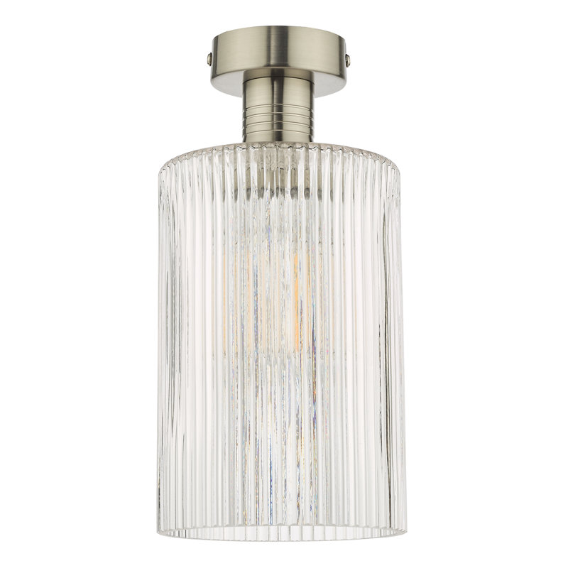 EMERSON 1LT SEMI FLUSH CW CYLINDER GLASS, Antique Chrome