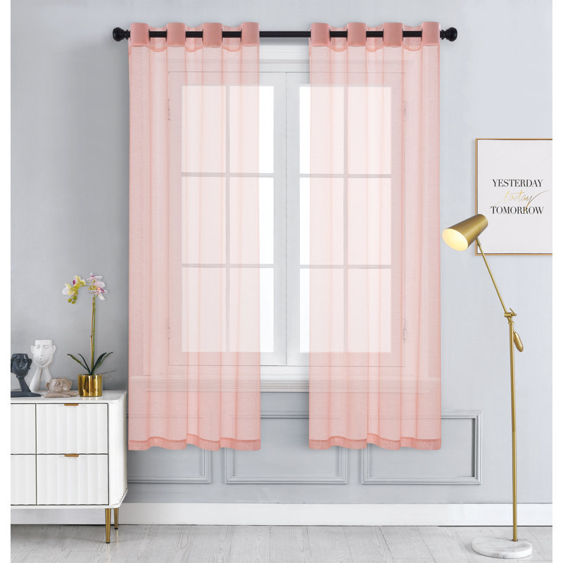 2 panneaux de rideaux semi-transparents avec œillets, Rougir, L 57 po x L 63 po