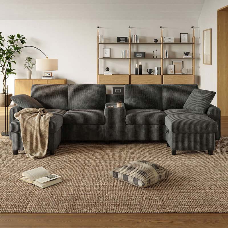 6 Seater Corduroy Sofa, Gray