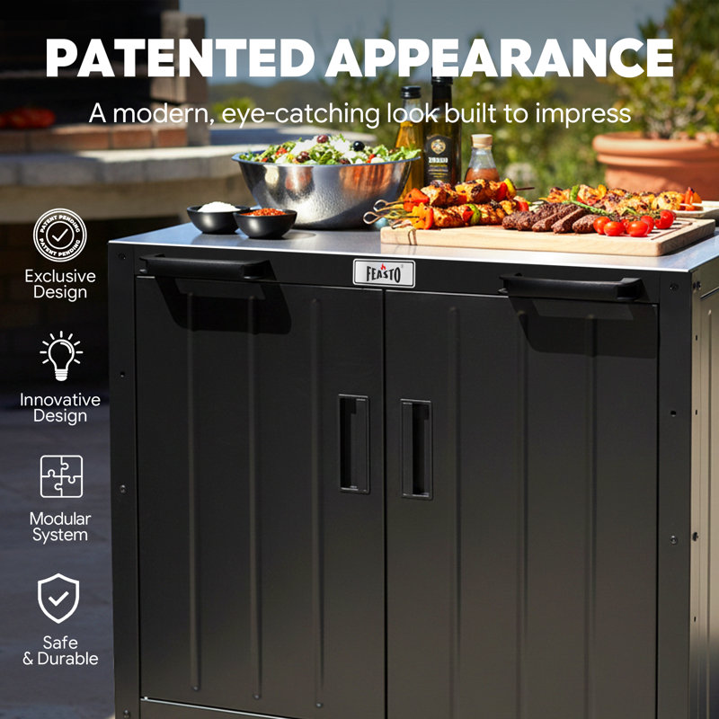 2 Piece Modular Outdoor Kitchen Cabinet Set With Multifunctional Collapsible Bbq Prep Tu