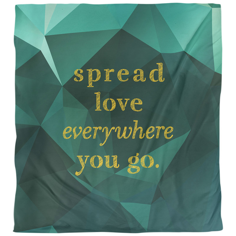 Housse de couette simple spread love quot, Housse de couette pour grand lit, Émeraude / doré