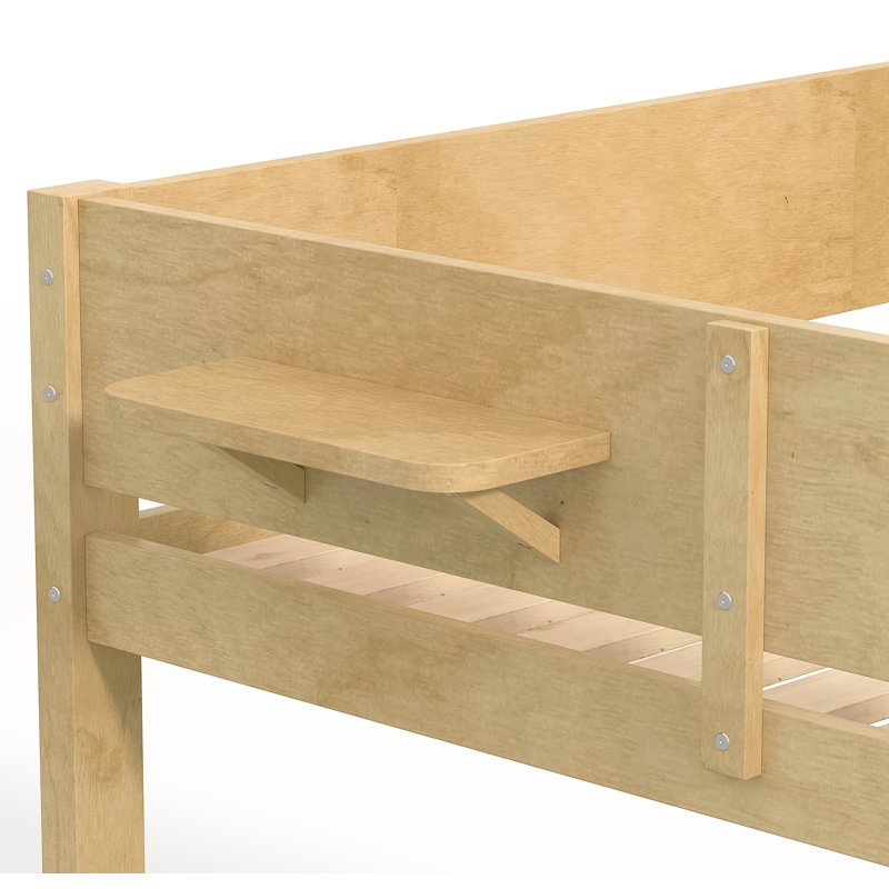 Lit superposé grand sur grand avec plateau pratique, lit superposé en bois massif avec tablettes de rangement et lattes améliorées, naturel clair