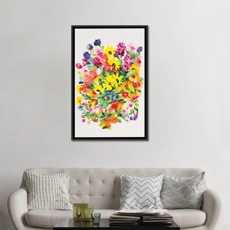 «Snapdragons & Zinnias», impression sur toile, H 26 po x l 18 po x P 1,5 po, Toile avec cadre flottant noir, Pas de tapis