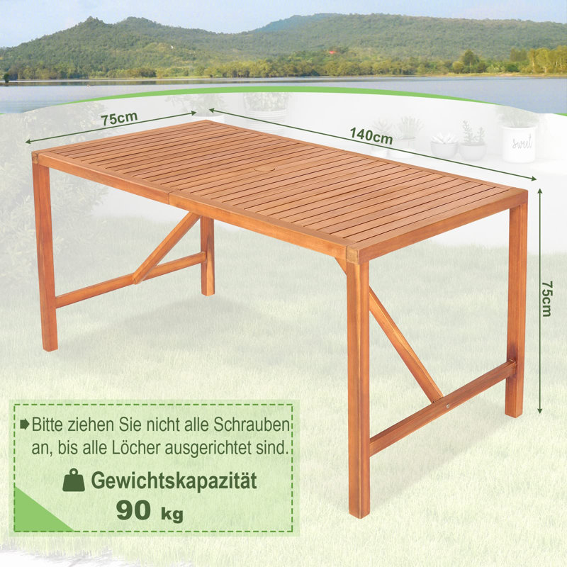 Oelwein Rectangular Outdoor Dining Table With Umbrella Hole , 140cm cm W 75cm cm D