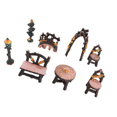 8PCS Fairy Garden Accessories Set Resin Miniature Table and Chairs Furniture Ornaments for Home Micro Landscape Decoration
