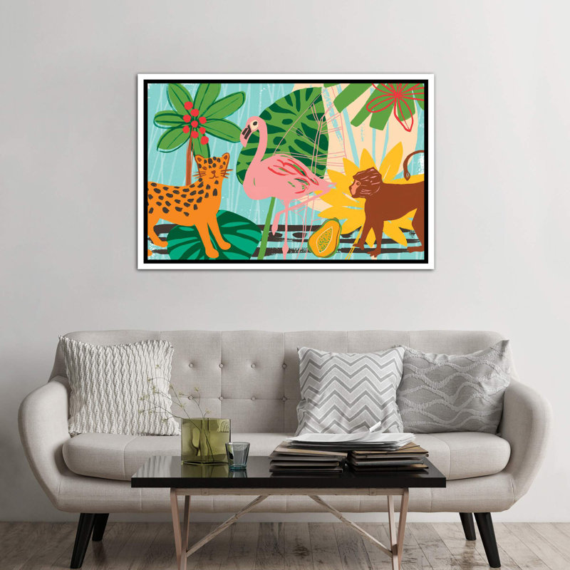 Collection graphique Jungle - impression, Pas de tapis, H 40 po x l 60 po x 1,5 po, Toile blanche encadrée