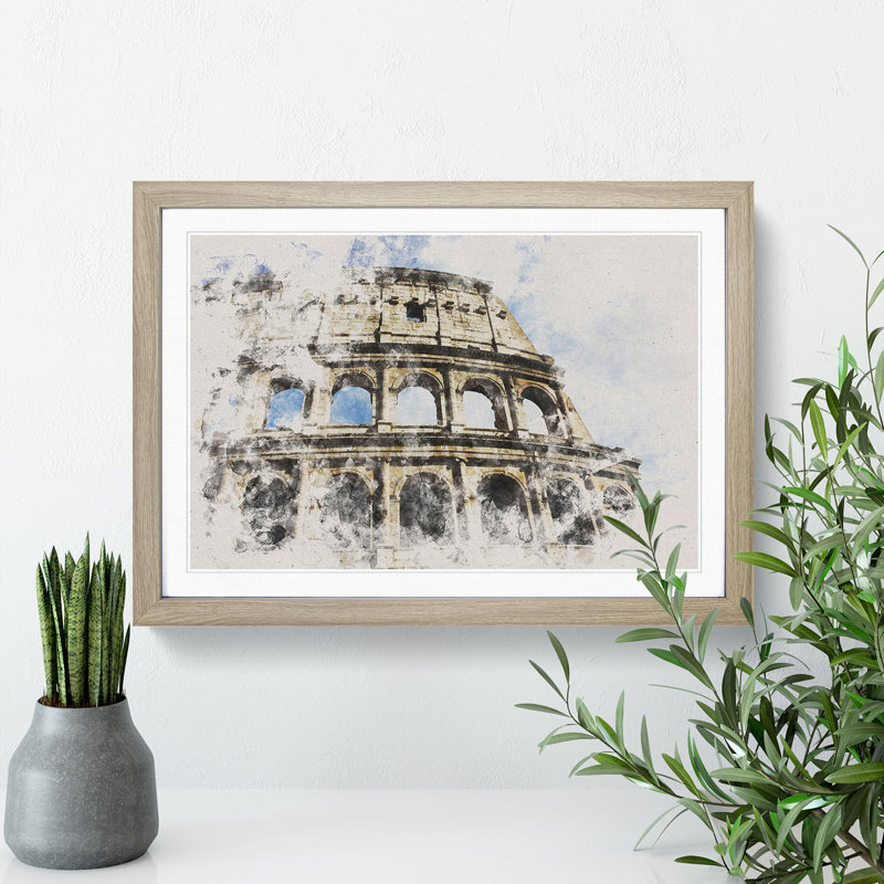 Coliseum in Rome - Picture Frame Painting, Oak, 27cm H x 36cm W x 2cm D