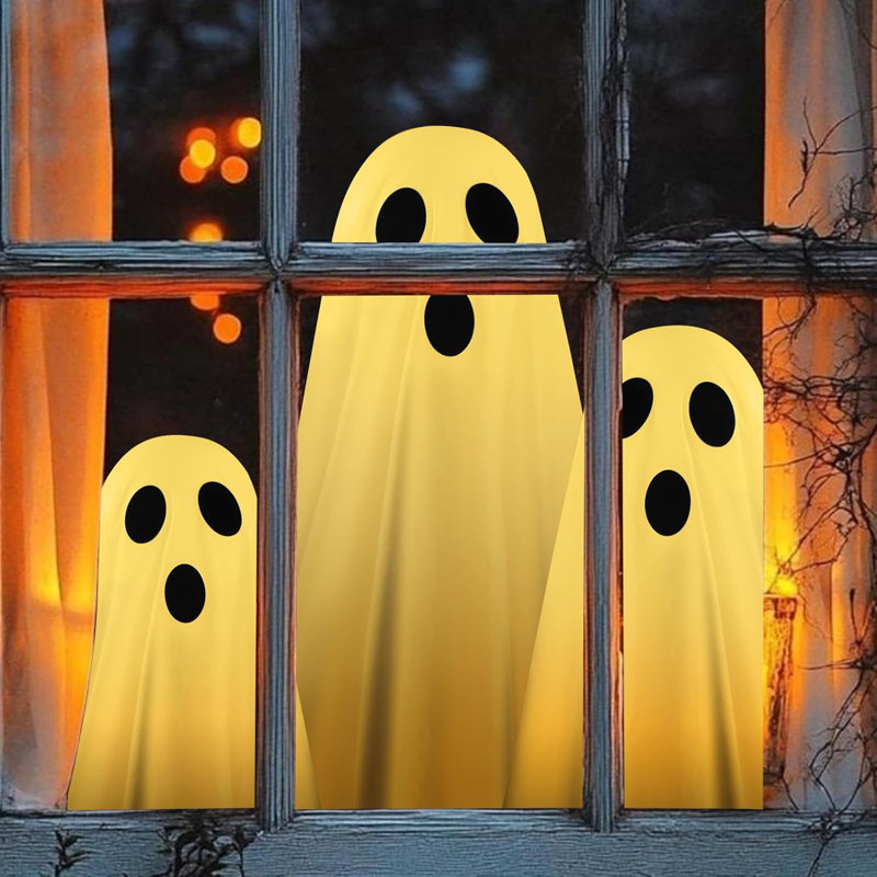 Ensemble de 2 décorations d'Halloween fantôme effrayant avec chapeau de sorcière et guirlandes de lumières à DEL