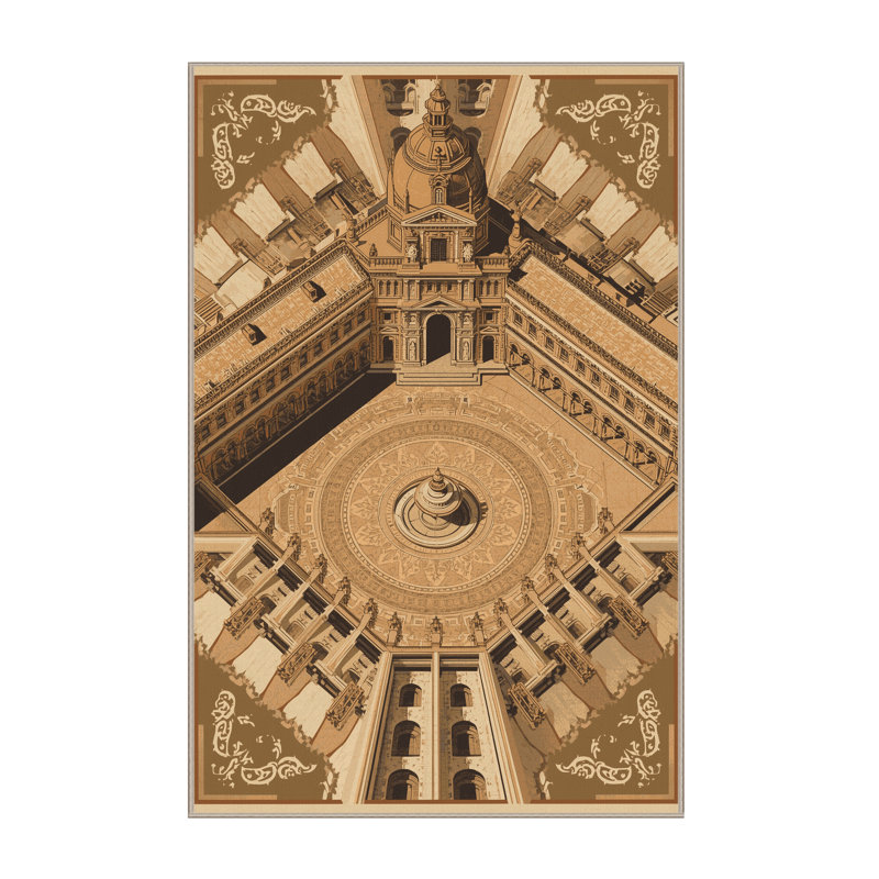 Machine Washable Paublo Lima Plaza Mayor Vintage Vintage Look Rug in Brown – Beige Binding, 2x4