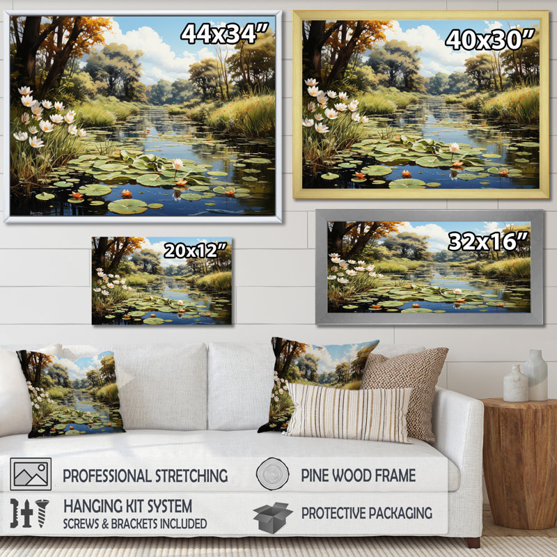 «Meadow Lily Oasis» sur toile, Cadre flottant doré, H 30 po x l 40 po x P 1,5 po