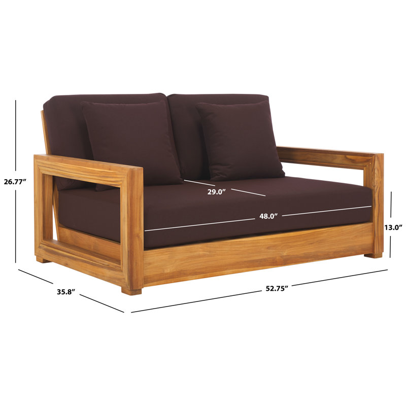 Montford Teak Loveseat with Cushions, Dark Brown