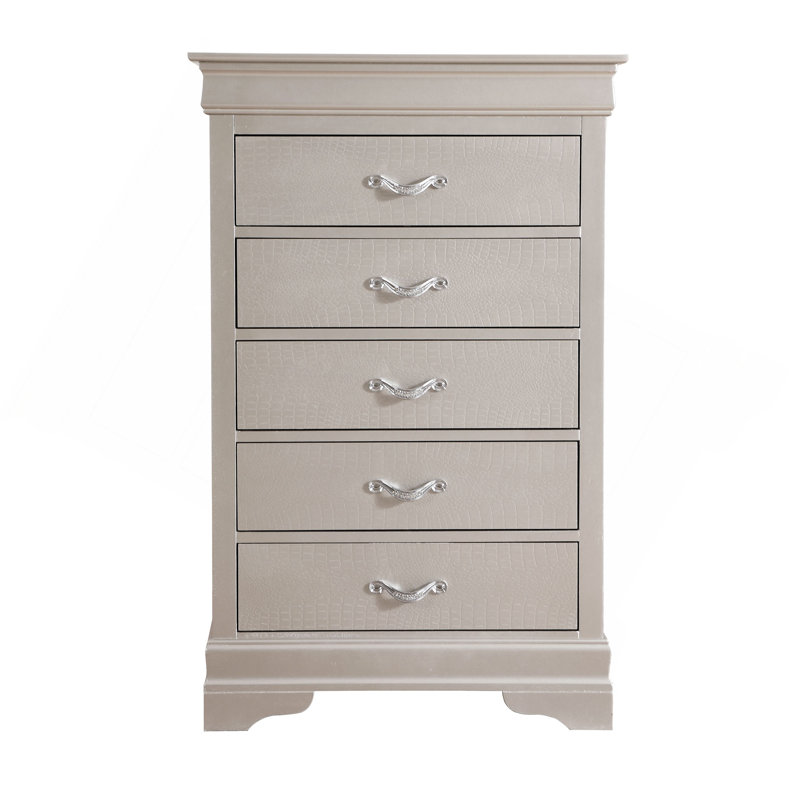 5-Drawer Vertical Chest With Textured Front & Decorative Handles, Champagne