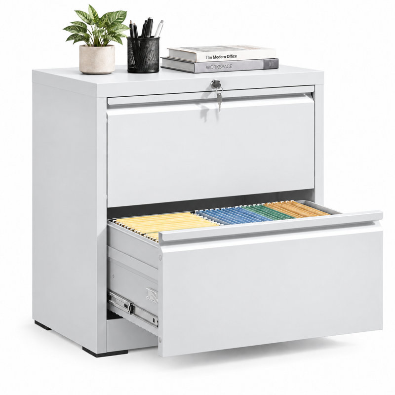 Classeur latéral en métal 2 tiroirs Bizoe, Blanc, 2 Drawers