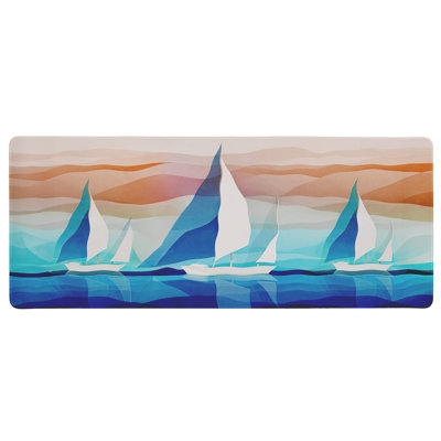 Geometric Flow Sailboats Printed Desk Mat, design by Ziwei Li