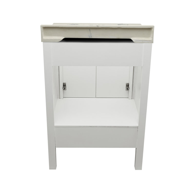 25'' Single Bathroom Vanity with Engineered Quartz Top, Carrera, White