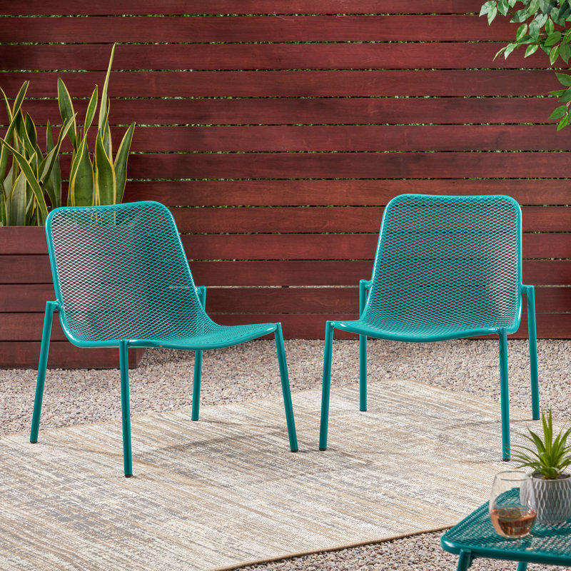 Chaises d'appoint empilables en maille métallique Bisso, Bleu sarcelle mat