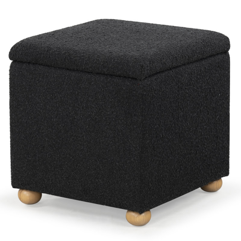 Becka Square Boucle Storage Ottoman, Black Boucle