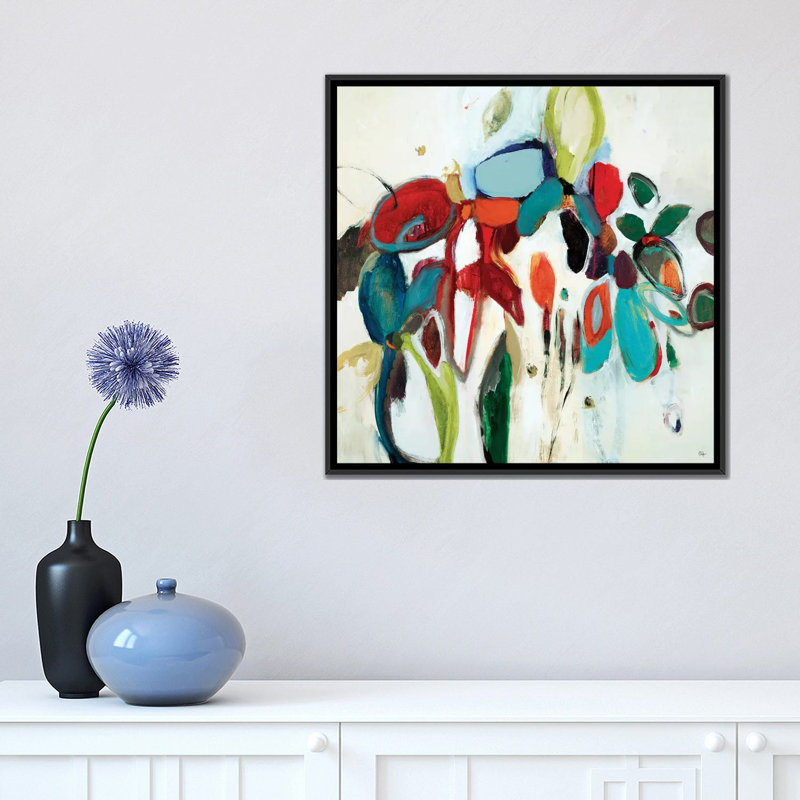 « floral hints », impression sur toile, H 18 po x l 18 po x P 1,5 po, Toile avec cadre noir, Pas de tapis