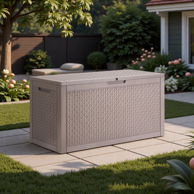 Outdoor Storage Box, 100 Gallon Resin Deck Box, Backyard Outside Toy And Towel Storage Cabinet Waterproof, For Patio Furniture Cushions