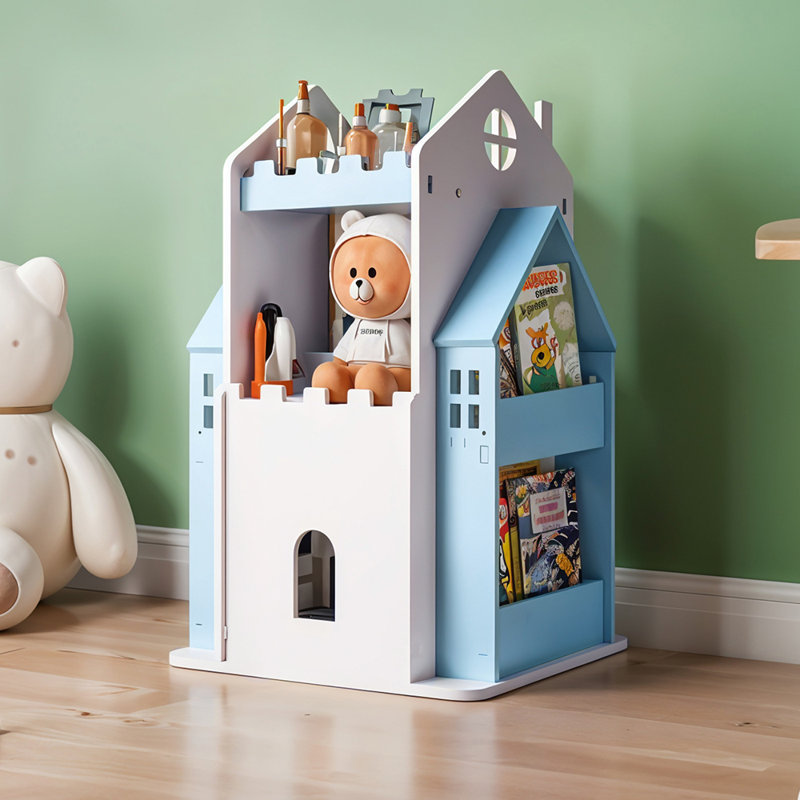 75cm H X 45cm W PVC Wood Plastic Board + Co-extruded Board + ABS Floating Shelf Kids Bookcase, White/Blue