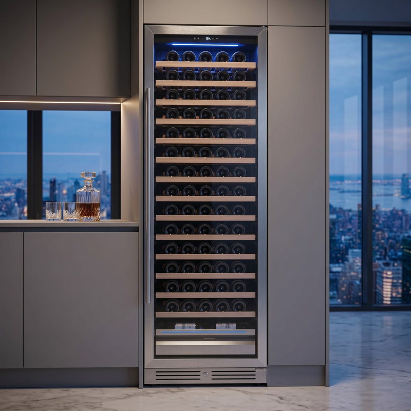 Yeego Single Zone 23.4" 165 Bottle Wine Refrigerator Freestanding/Build-in Wine Cooler(Left-Hinged), Left Handed