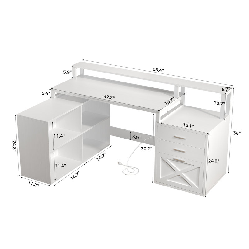 Caelee L-Shaped Computer Desk with Power Outlet