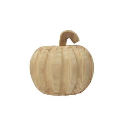 Hand-Carved Wood Pumpkin Holiday Accent