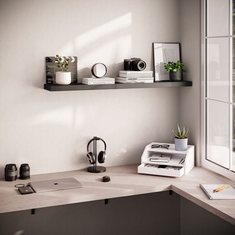Tablette murale flottante 48 po Miami, Noir, H 1,5 po x l 48 po x P 8 po