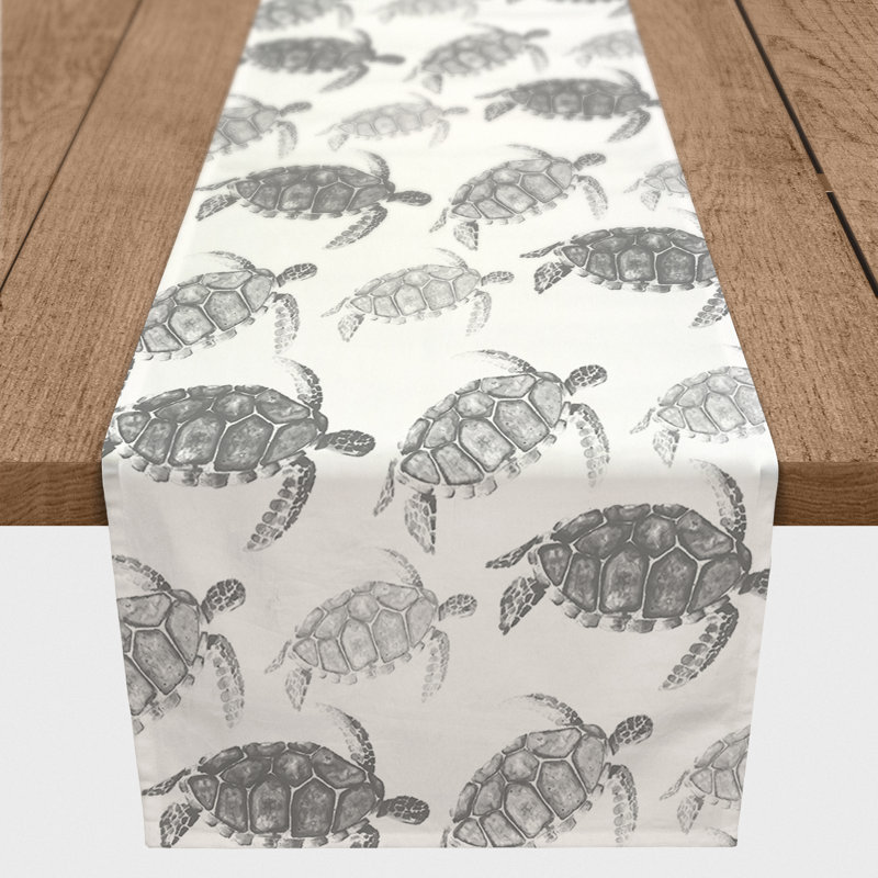 Watercolor Sea Turtles Navy Table Runner, 90" L x 16" W, Grey, 43