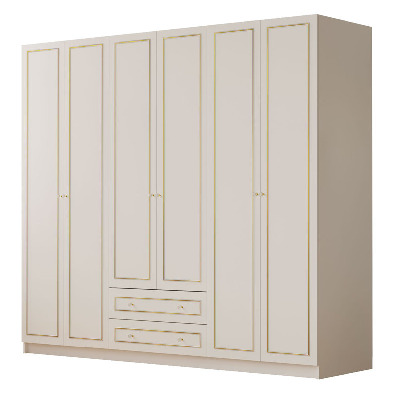 Vandusen 6 Door Manufactured Wood Wardrobe, White/Yellow