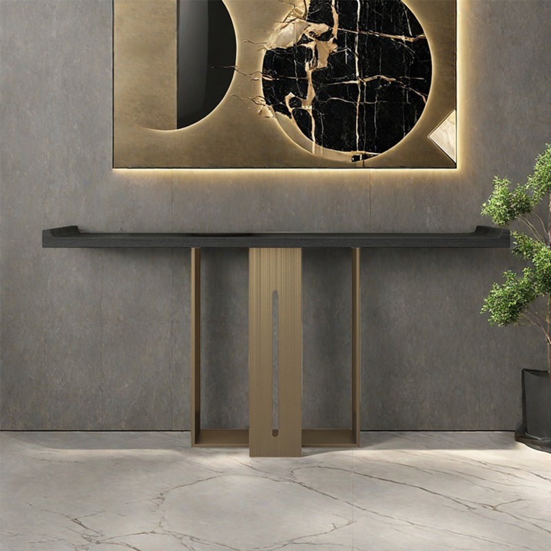 Console moderne minimaliste, Noir, noir, noir, noir, Or champagne, H 33,46 po x l 62,99 po x P 11,81 po