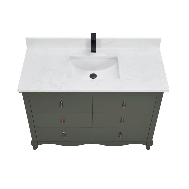 48" Cadet Finish Solid Wood Sink Vanity  With 1' Artificial Stone Top, Pewter Green