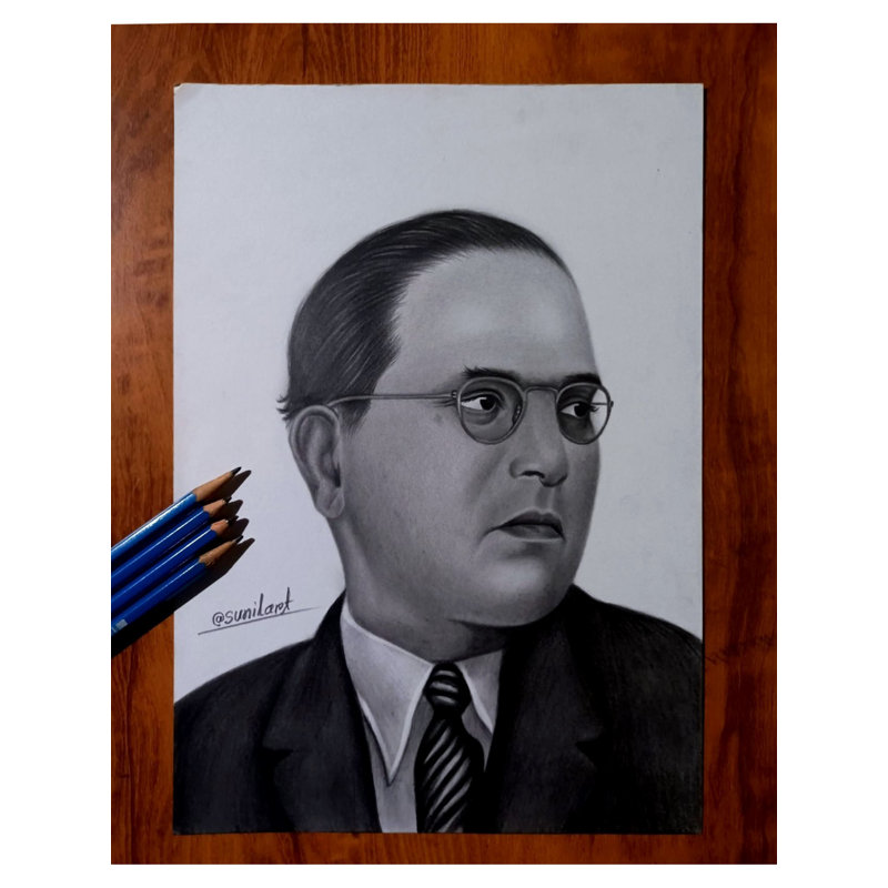 Portrait réaliste du Dr B. R. Ambedkar | Graphite moyen | Par Sunil Kumar