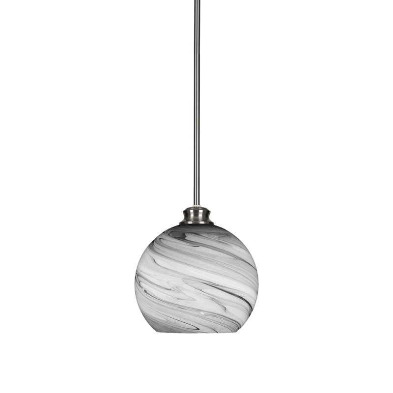 Kimbro 1-Light Stem Hung Pendant, Brushed Nickel, 10" H x 9.5" W x 9.5" D