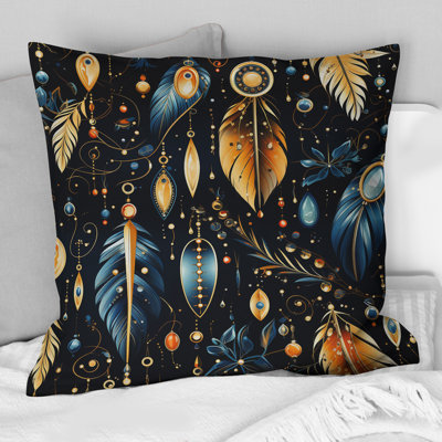 Blue Boho Chic Feathers Charms - Coussin décoratif imprimé Boho